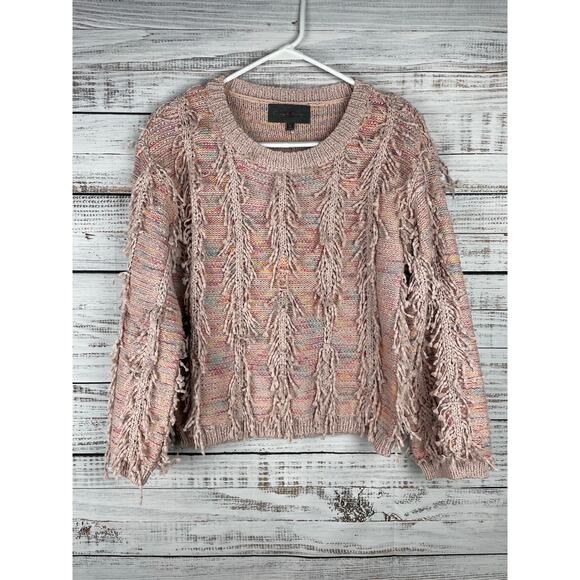 Sunday in Brooklyn Fringe Sweater Pink Tassel Anthro Boho Cozy XS Western - Picture 1 of 7